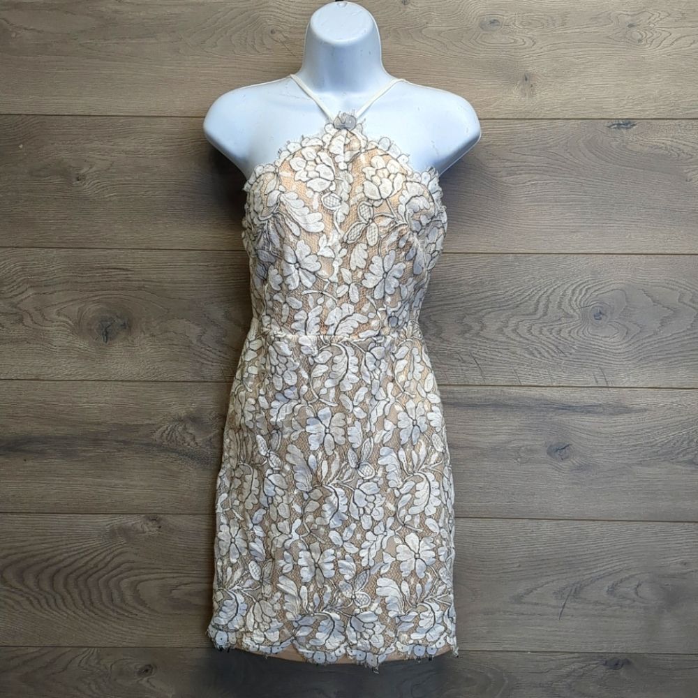 Lulus Beige and Ivory Fitted Bodycon Dress Women's Size Medium
